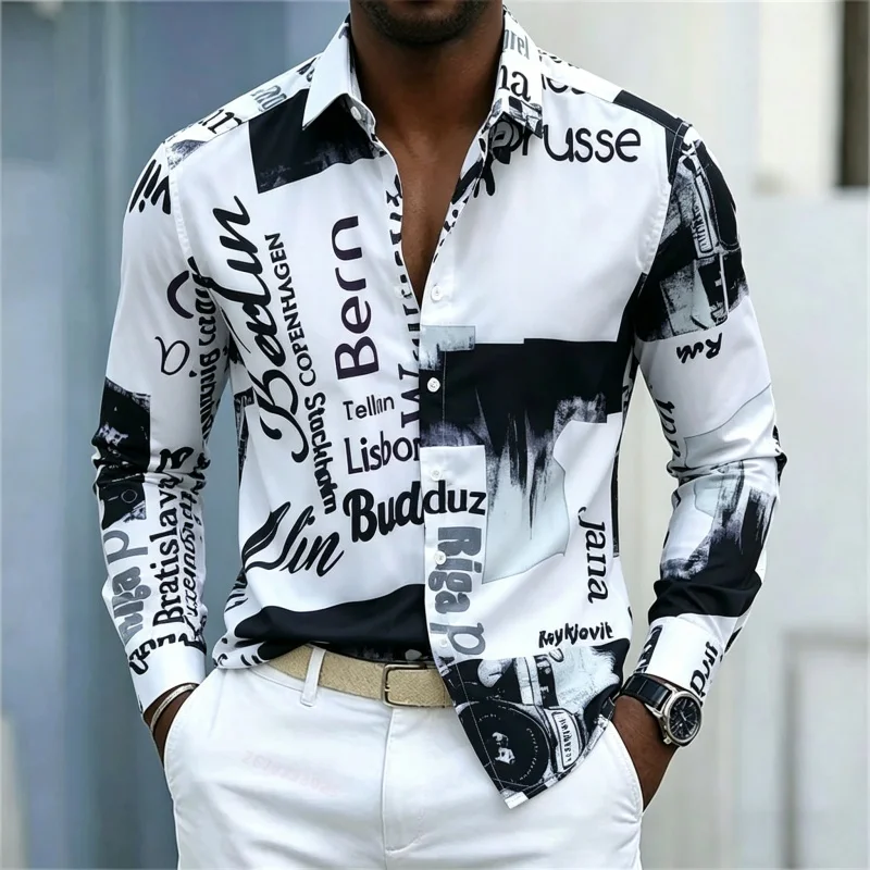 남성용 프린트 긴팔 셔츠, 슬림핏 칼라, 스트릿 스타일 - Mens Fashion Summer 리뷰 및 가격