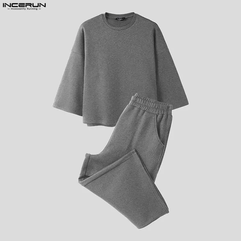 INCERUN 남성 세트 솔리드 컬러 배기 3/4 소매 - Men'S Fashion Hoodie 리뷰 및 가격