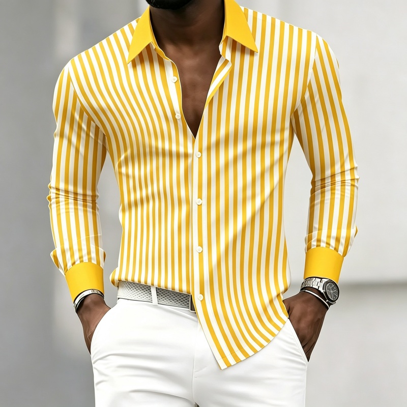 남성용 긴팔 칼라 셔츠, 흑백 세로 줄무늬, 대비되는  - Mens Fashion Summer 리뷰 및 가격
